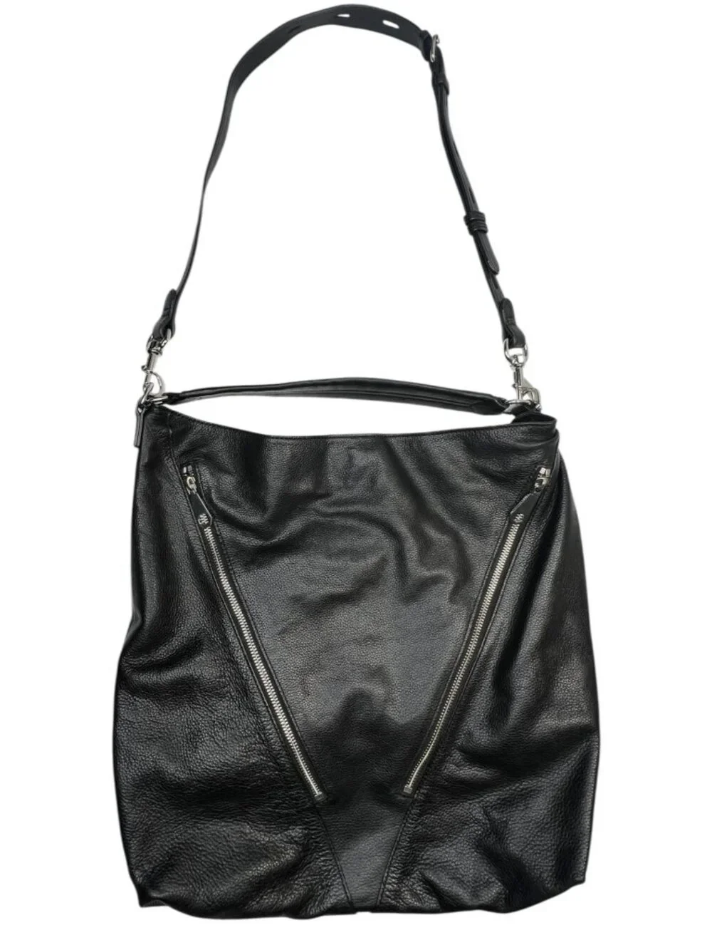 Rebecca Minkoff Double Zippers Moto Hobo Bag Leather Crossbody Satchel Black